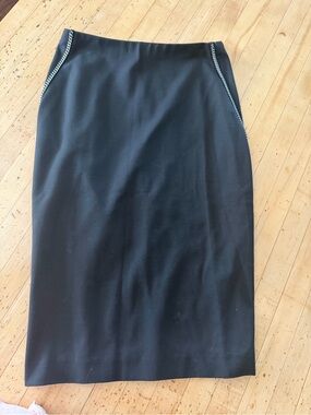 Donna Karan Black Pencil Skirt with Chain-Trim Accents